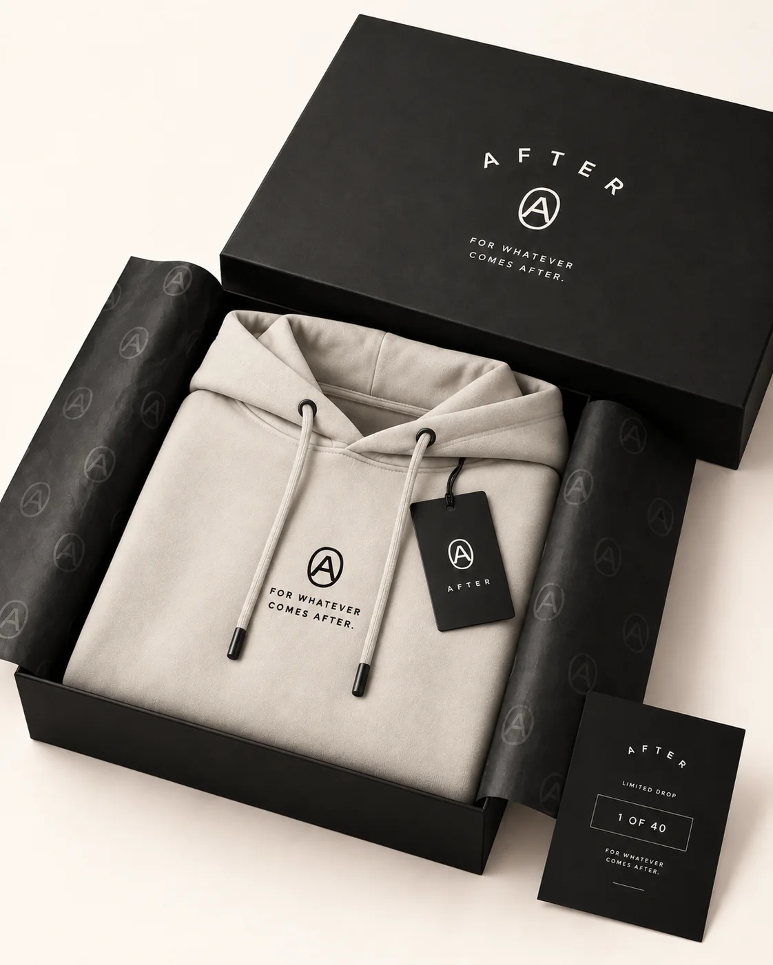 The Everyday Hoodie in Chalk, packaging view — AFTER, Bengaluru